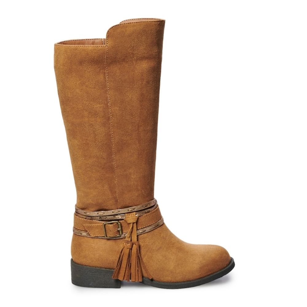 Girl's Tall Brown Winter Tassel Boots memory foam Brown